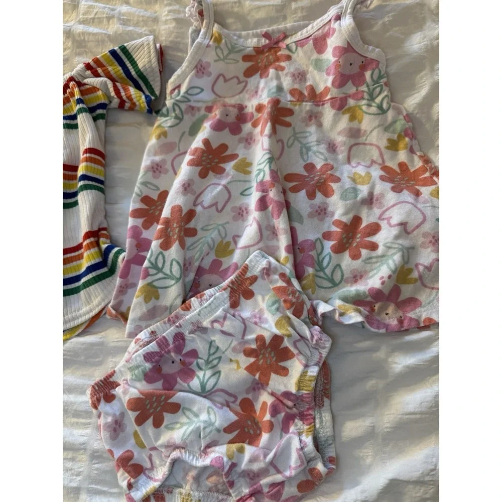 12 Month Bundle Gerber Flower Outfit With Bloomers, Chuck Handmade Stripped‎ Top